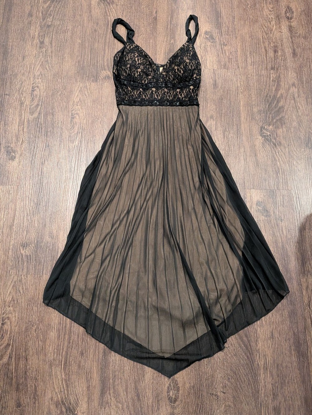 Black Lace Bodice Sheer Skirt Dress